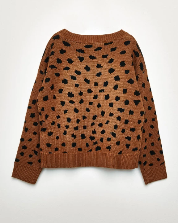 Girls Animal Print Buttoned Sweater Cardigan