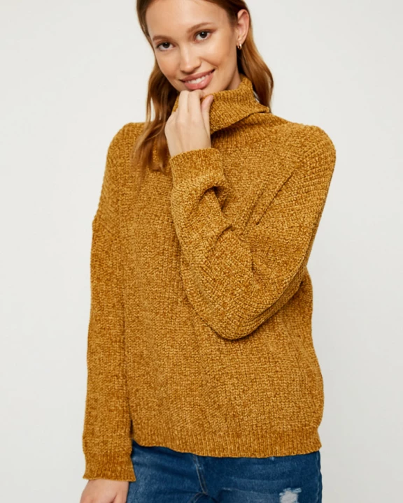 Womens Velvet Yarn Knit Turtle Neck Sweater