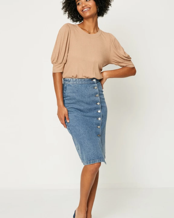 Womens Button Down Denim Midi Skirt