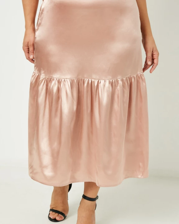 Plus Satin Tiered Midi Skirt