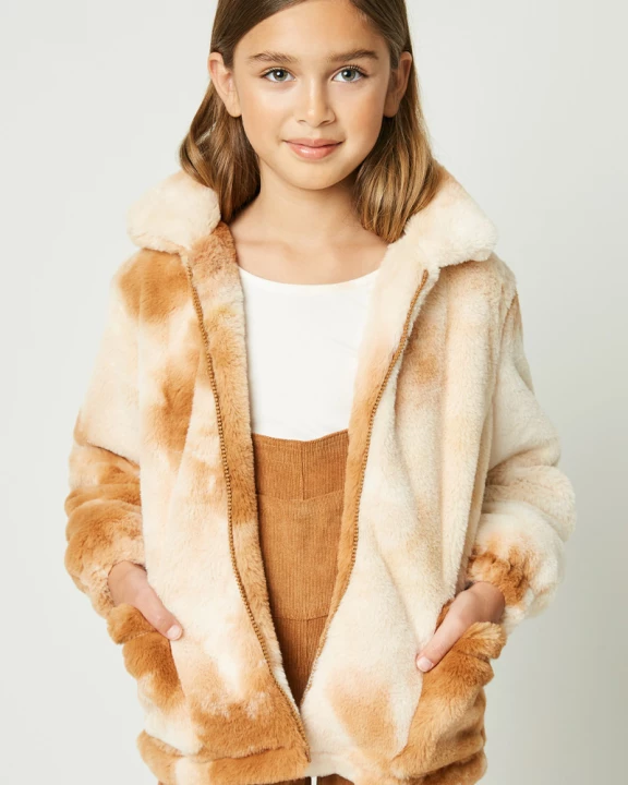 Girls Collared Zip Up Tie Dye Fleece Jacket