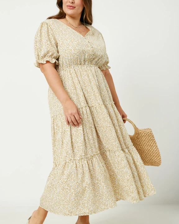 Plus Buttoned Floral Tiered Maxi Dress