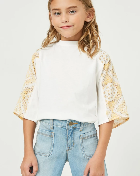 Girls Bandana Sleeve Mix Media Top