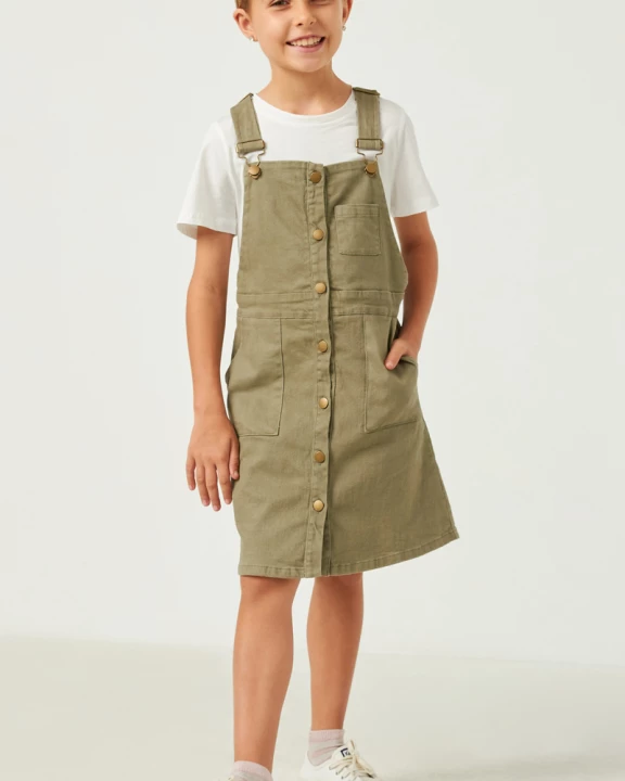 Girls Patch Pocket Button Down Overall Dress