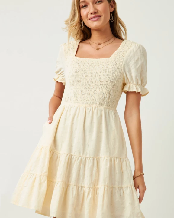 Womens Textured Back Cutout Smocked Square Neck Dress