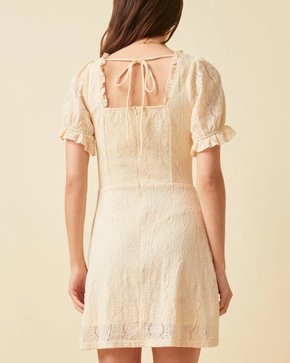 Womens Puff Sleeve Sweetheart Neck Lace Dress