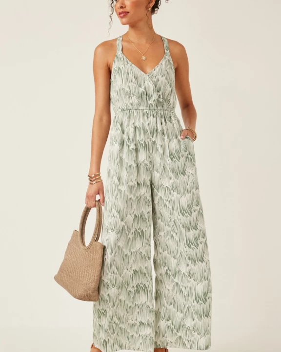 Womens Painted Botanical Print Halter Neck Jumpsuit