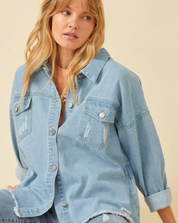 Womens Distressed Oversized Denim Jacket