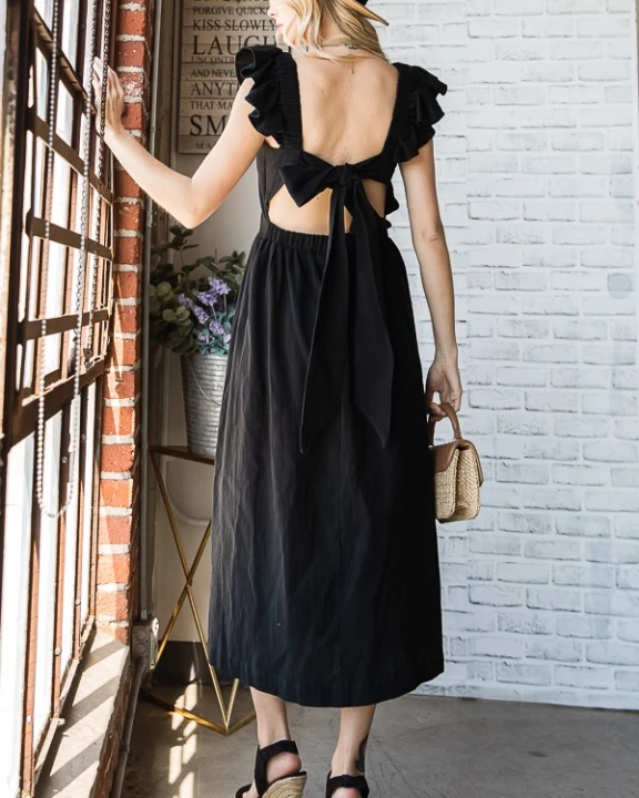 LINEN RUFFLE MID DRESS - KRD4166