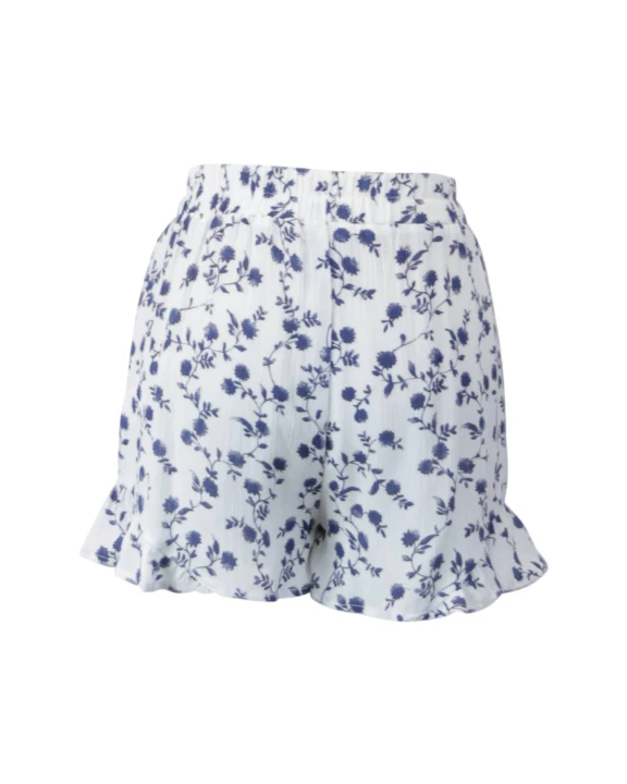 Floral Print Rayon Gauze Shorts With Ruffle Hem