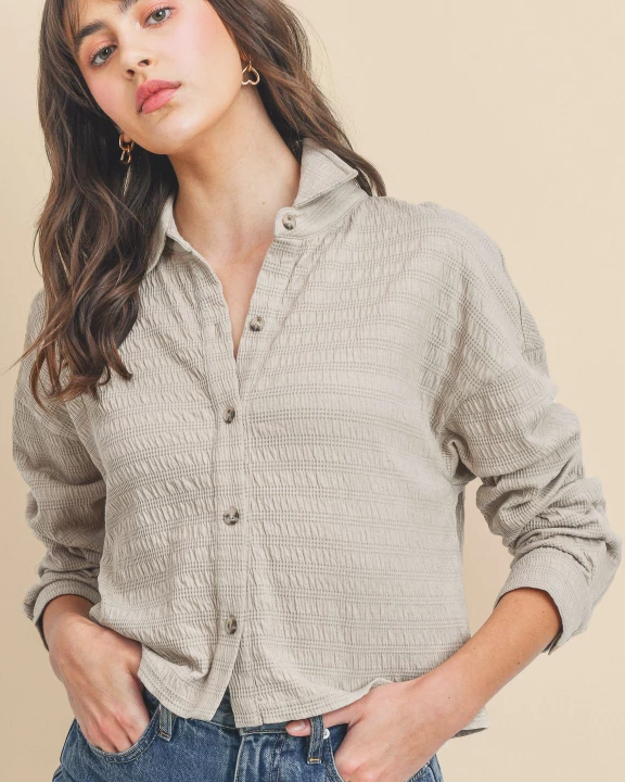 Button Down With Collar Drop Shoulder Top