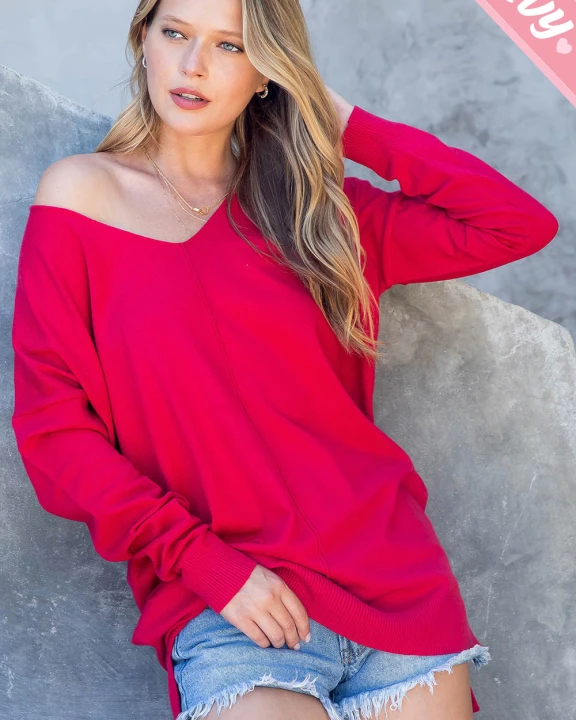 Curvy Cozy Knit Sweater Has V Neckline