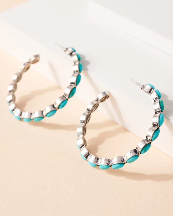 P3KE0999 - Western Design Stone Open Hoop Earrings