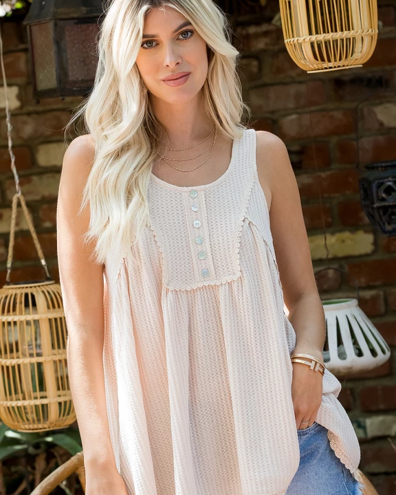 Lace Trim Button Tank