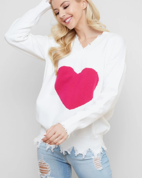 DISTRESSED HEART SWEATER