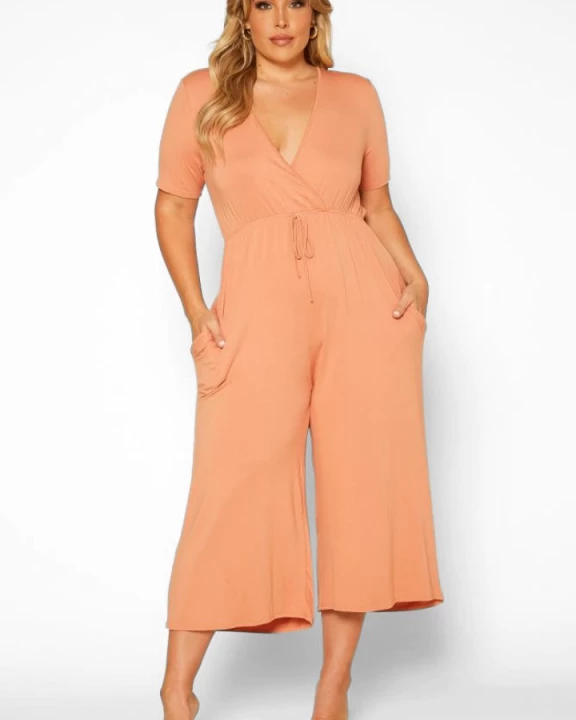 PLUS SIZE V-NECK SHORT SLEEVE JUMPSUIT