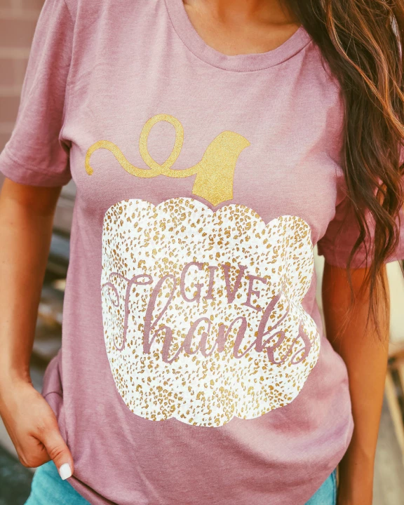 Give Thanks | Glitter | Mauve | Short Sleeve Tee