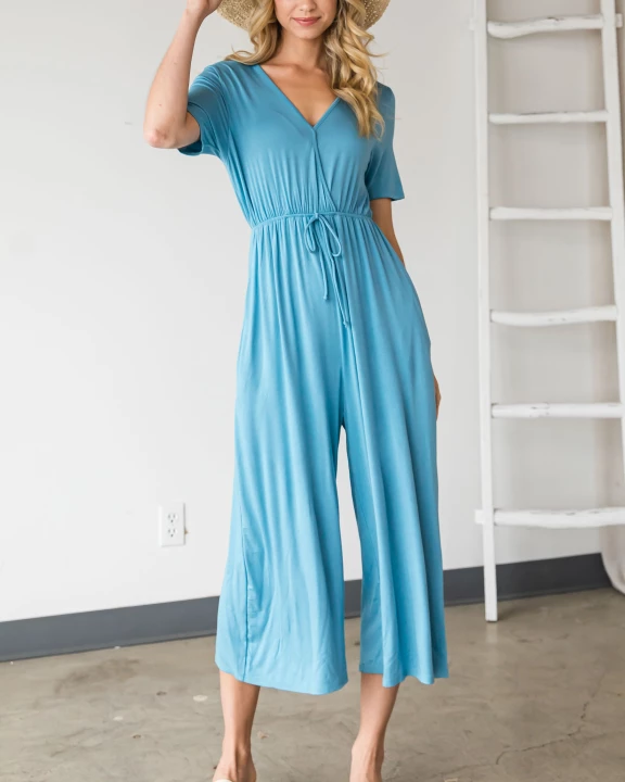 V-NECK SHORT SLEEVE JUMPSUIT