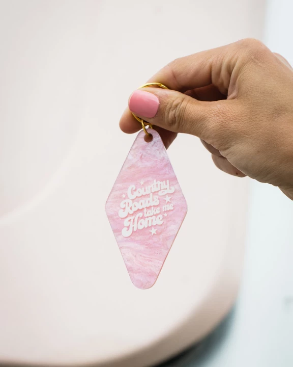 "Country Roads take me Home" Motel Keychain - Mermaid Pink