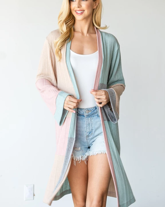 PLUS SIZE LONG SLEEVE COLOR BLOCK CARDIGAN