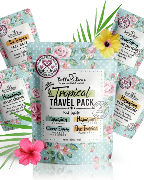 Travel Size Shampoo, Conditioner, Body Scrub & Face Mask