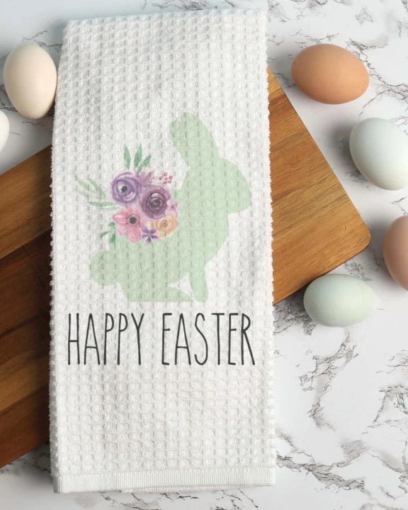 Happy Easter Kitchen Towel, Spring Dish Towel, Tea Towel