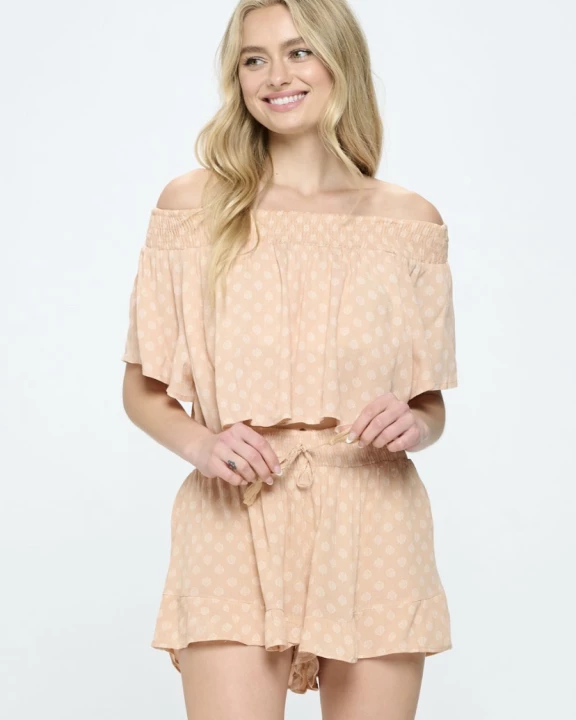 BLOCK PRINT GAUZE CROP TOP AND SHORT SET