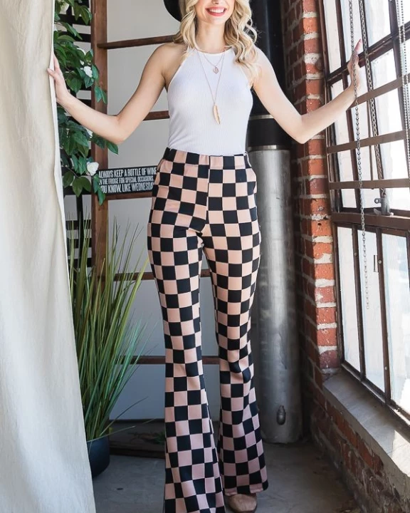 MOCHA AND BLACK CHECKERED PANTS