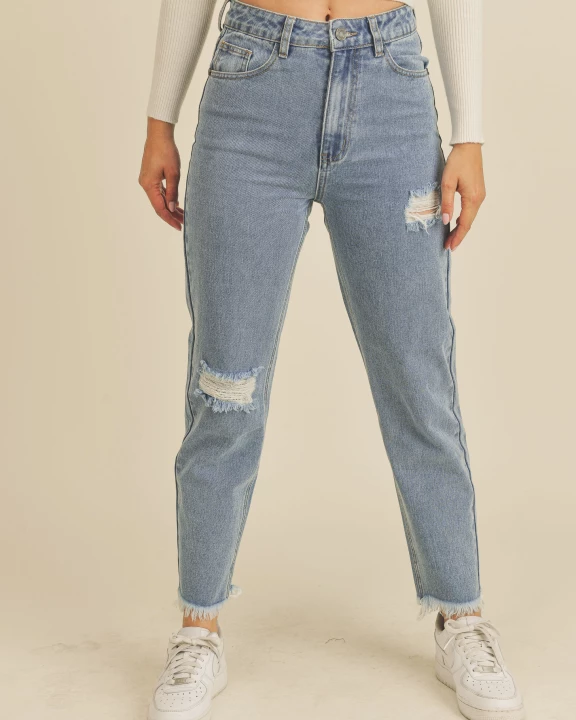 Light Bright Blue Ripped Mom Jean