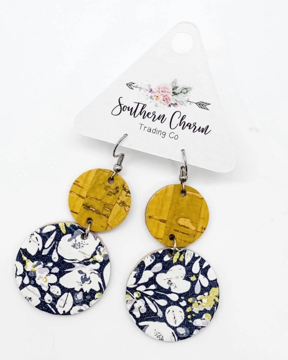 Yellow & Navy Floral Double Corkies