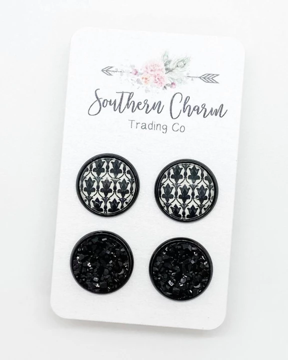 12mm Black/White Victorian & Black in Black Settings