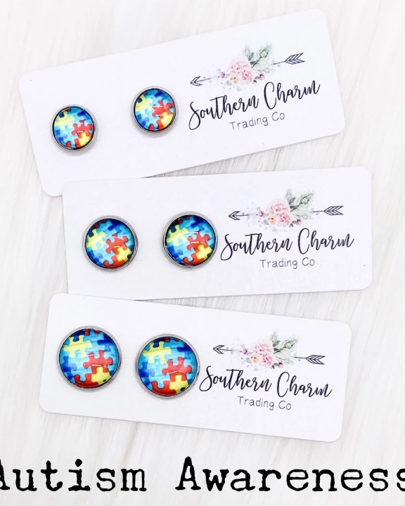 Autism Awareness Studs in Stainless Steel Settings