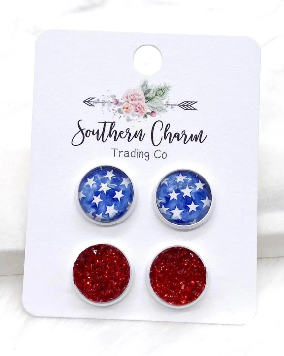 12mm Stars and Red Sparkles in White Settings