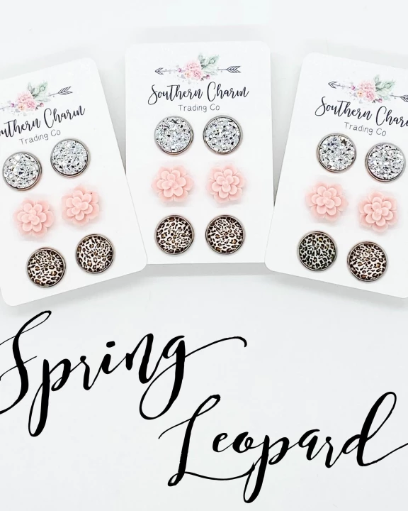 12mm Silver/Pink Succulents/Tan Leopard in Stainless Steel Settings