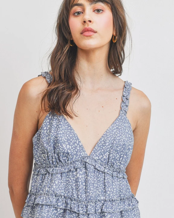 Leopard Printed Ruffle Detaile Sleeveless Top