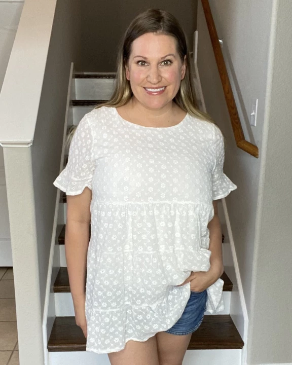 Eyelet Baby Doll Top in White - S-XL Pack