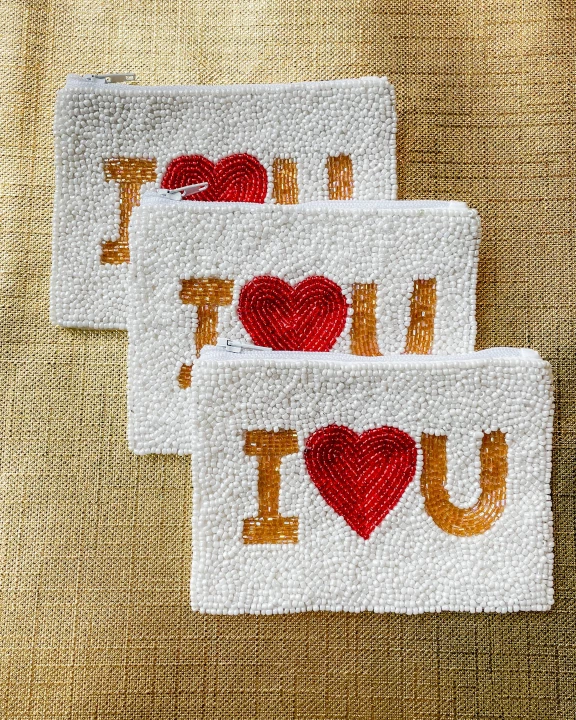 I Heart You Beaded Coin Purse