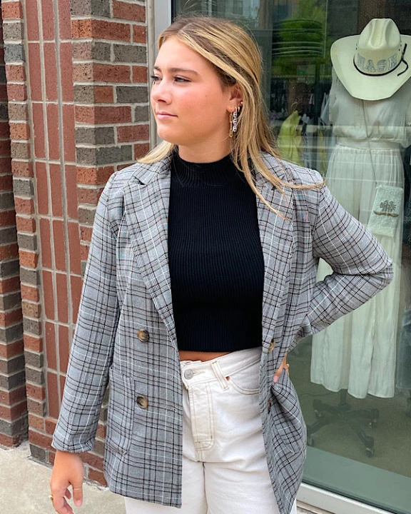 Preptastic Plaid Blazer in Grey