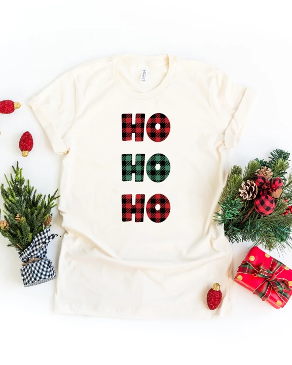Buffalo Plaid Ho Ho Ho Short Sleeve Graphic Tee