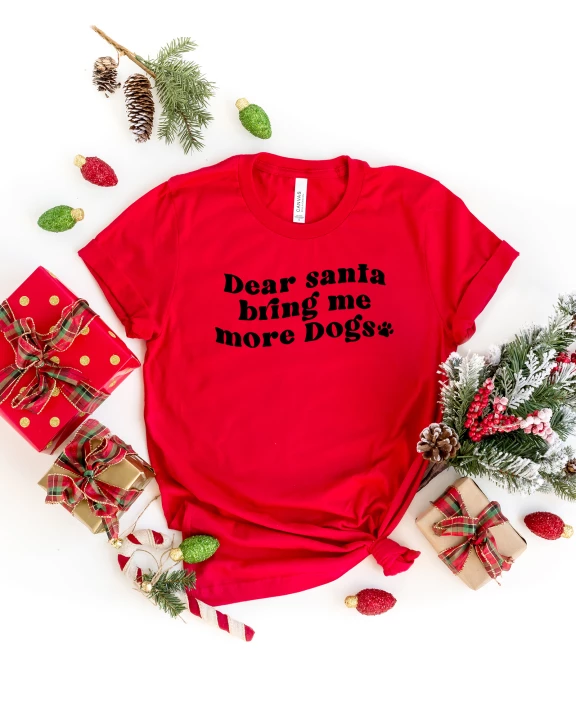 Dear Santa Bring Me More Dogs Wavy Short Sleeve Graphic Tee
