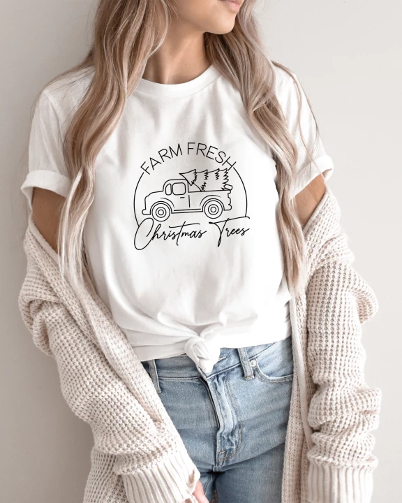 Farm Fresh Christmas Trees Cursive Short Sleeve Graphic Tee