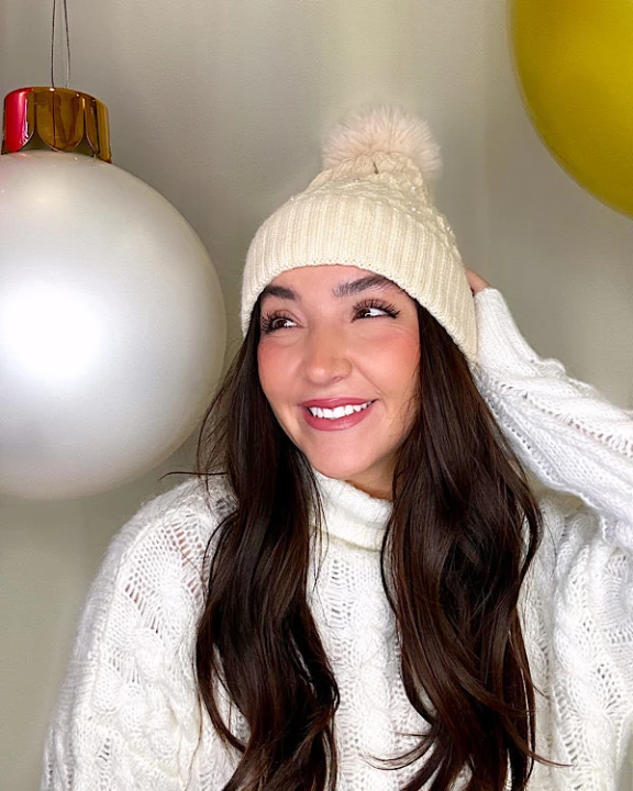 Fur Pom Cream Beanie