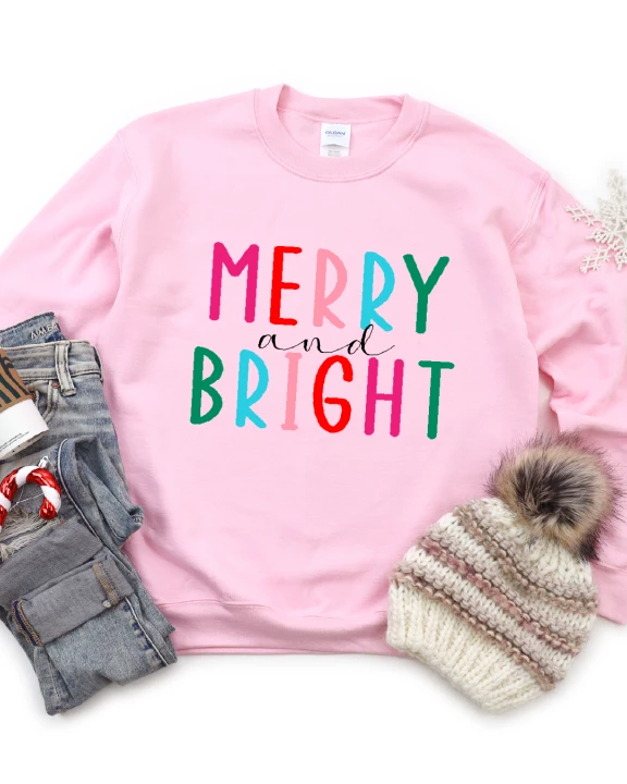 Merry and Bright- Light Pink Crew