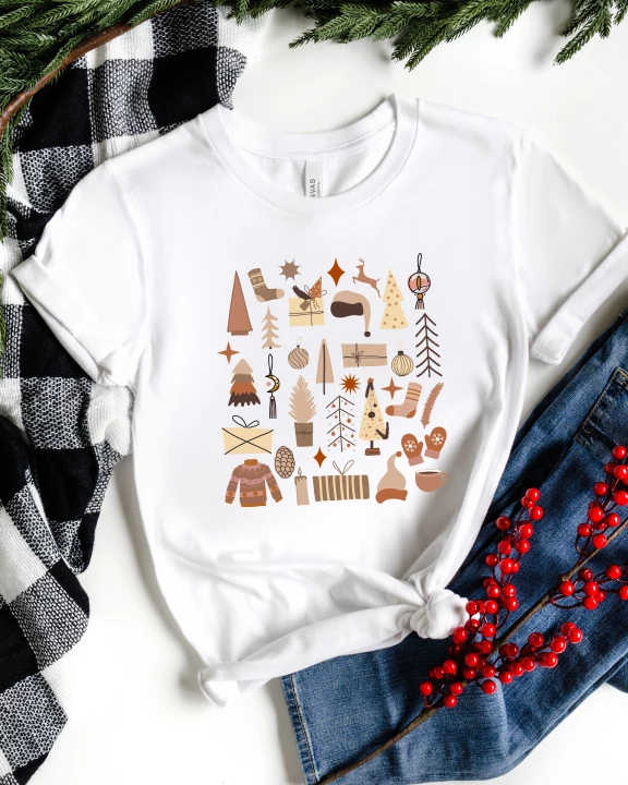 Boho Neutral Christmas Chart Short Sleeve Graphic Tee