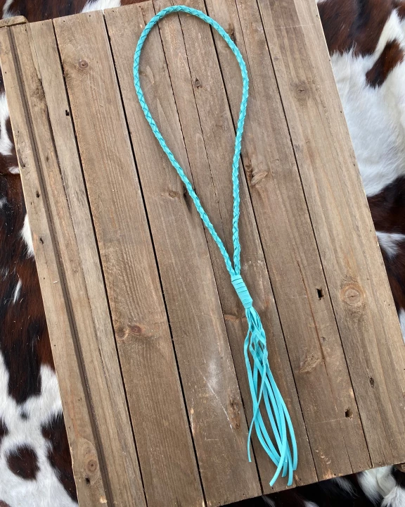 Light Turquoise Leather Braided Necklace