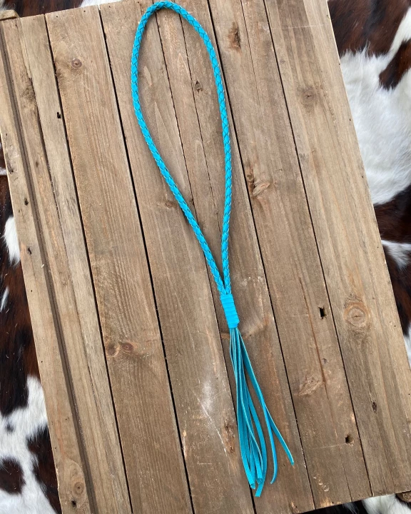 Bright Turquoise Leather Braided Necklace