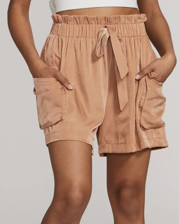 Textured satin cargo shorts