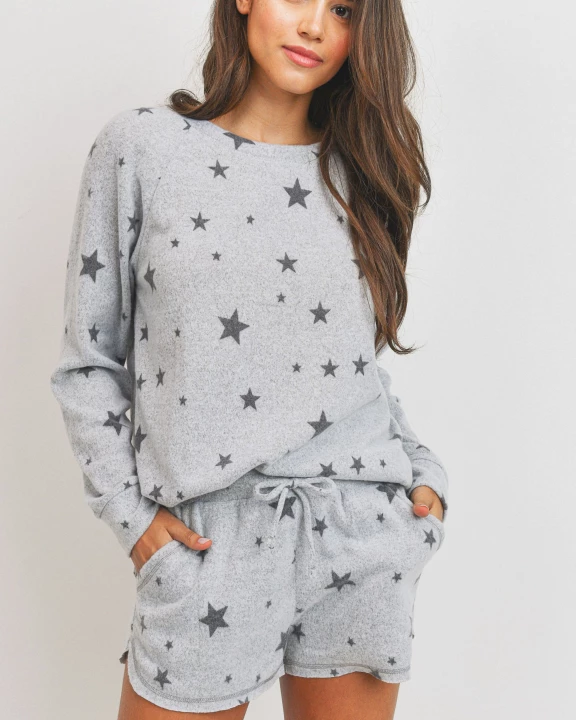 Long Sleeve Scoop Neck and Pocket Shorts (Set)