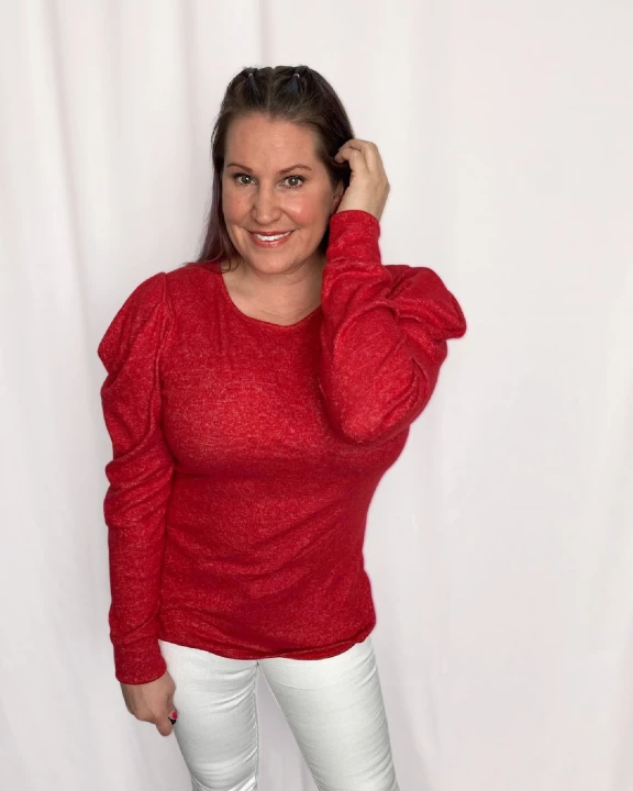Draped Sleeve Top in Red - S-3X Singles