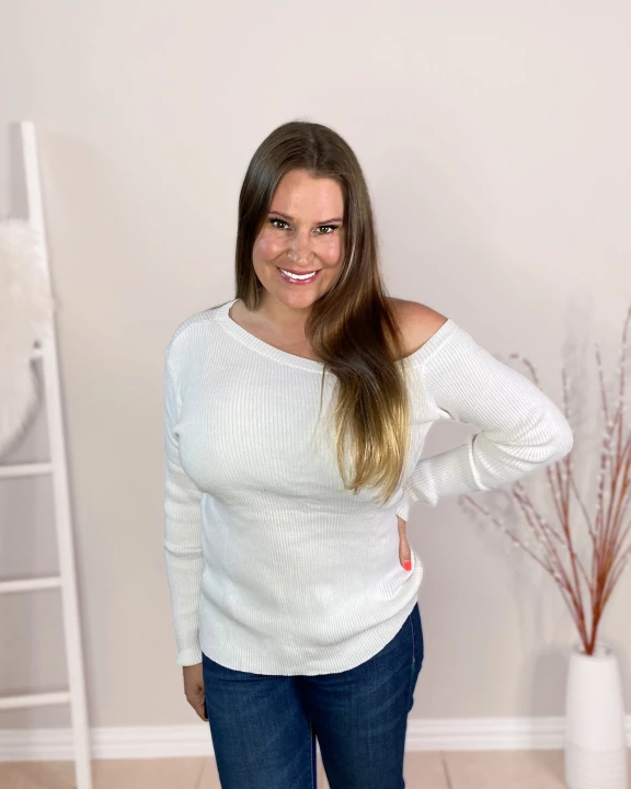 Ribbed One Shoulder Sweater in Beige - S-2XL Singles